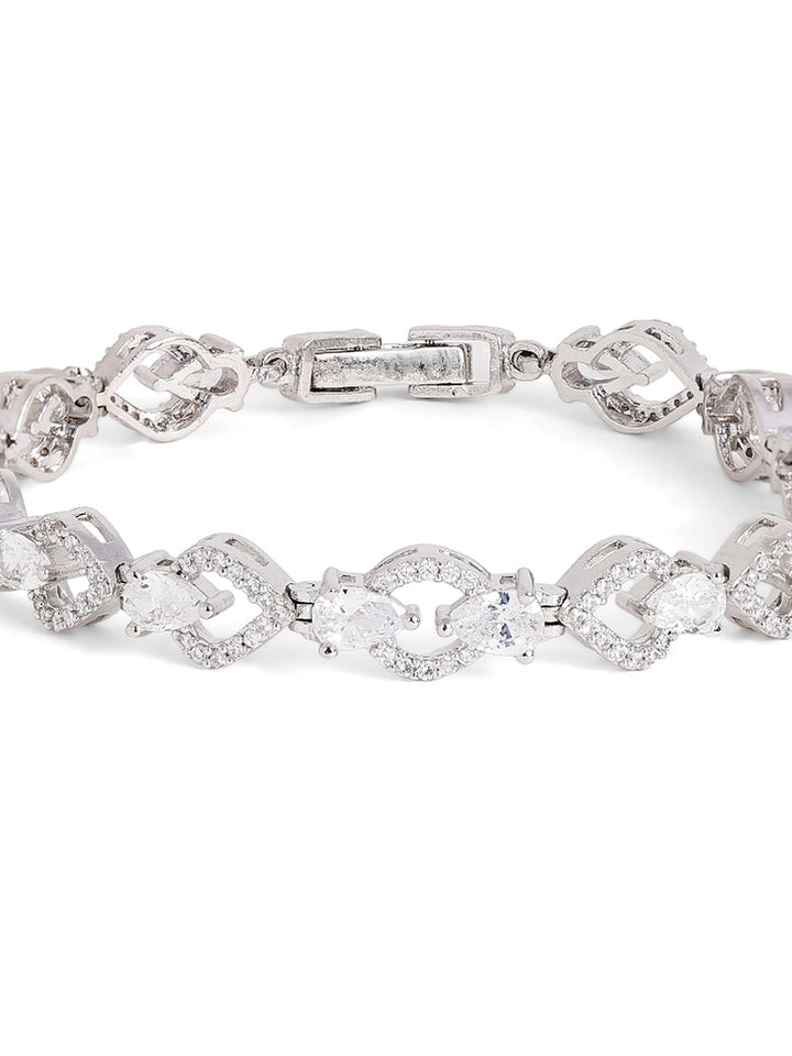 Statement Elegance American Diamond Silver Plated Bracelet