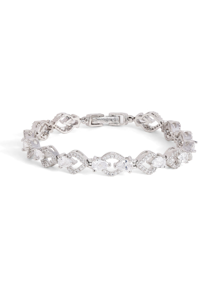 Statement Elegance American Diamond Silver Plated Bracelet