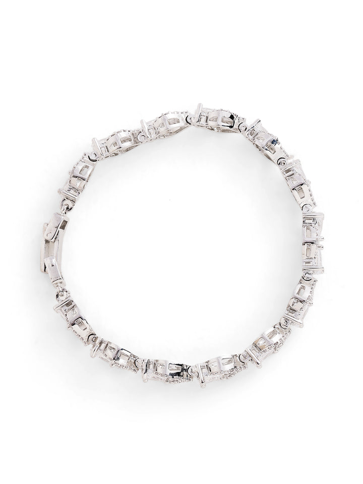 Statement Elegance American Diamond Silver Plated Bracelet