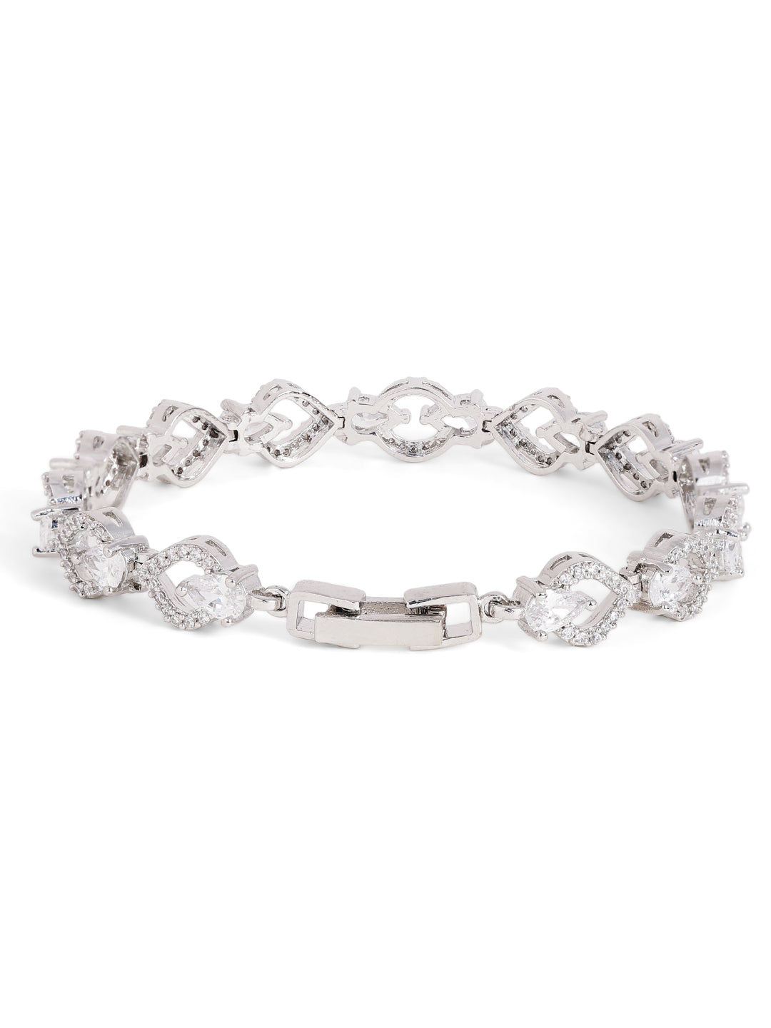 Statement Elegance American Diamond Silver Plated Bracelet