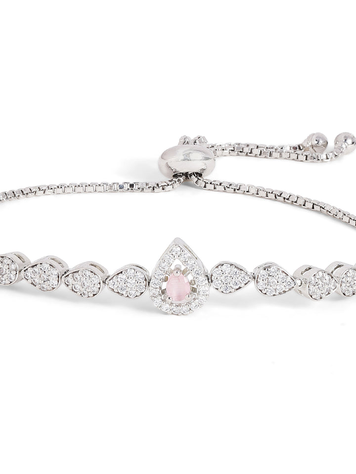 Drop Style American Diamond Silver Plated Adjustable Bracelet