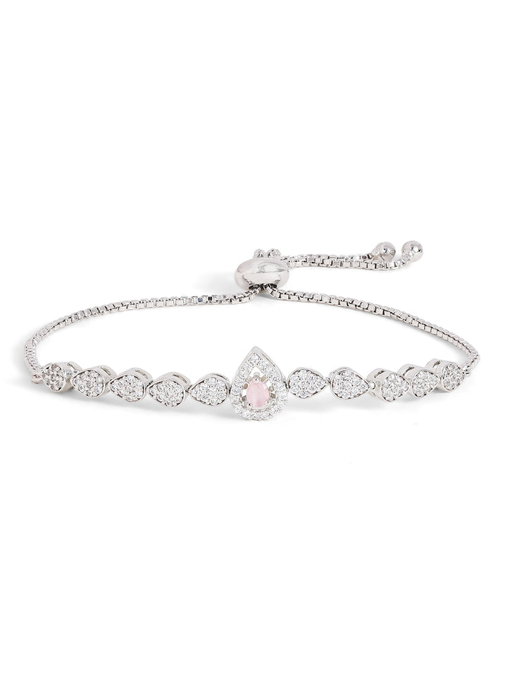 Drop Style American Diamond Silver Plated Adjustable Bracelet