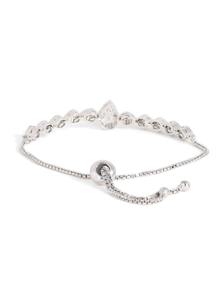 Drop Style American Diamond Silver Plated Adjustable Bracelet