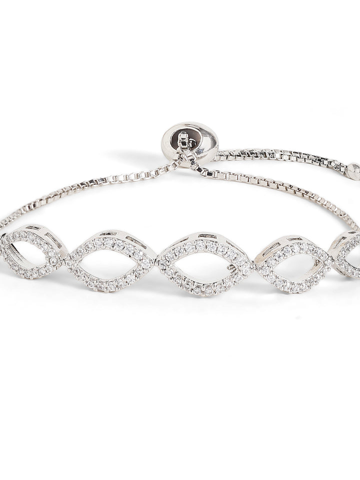 Geometric Elegance American Diamond Silver Plated Adjustable bracelet