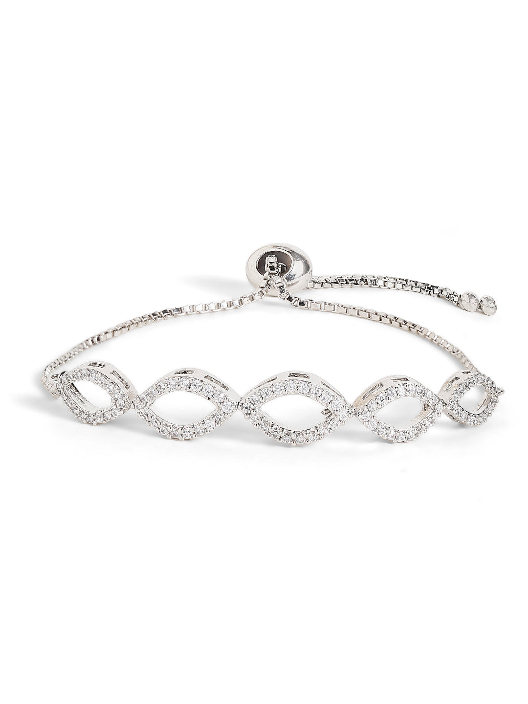 Geometric Elegance American Diamond Silver Plated Adjustable bracelet