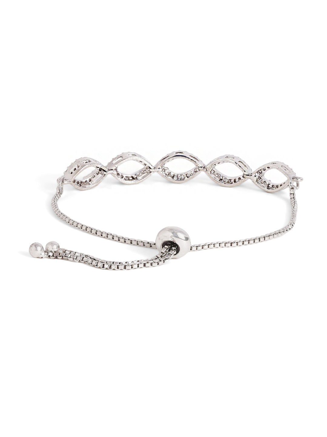 Geometric Elegance American Diamond Silver Plated Adjustable bracelet