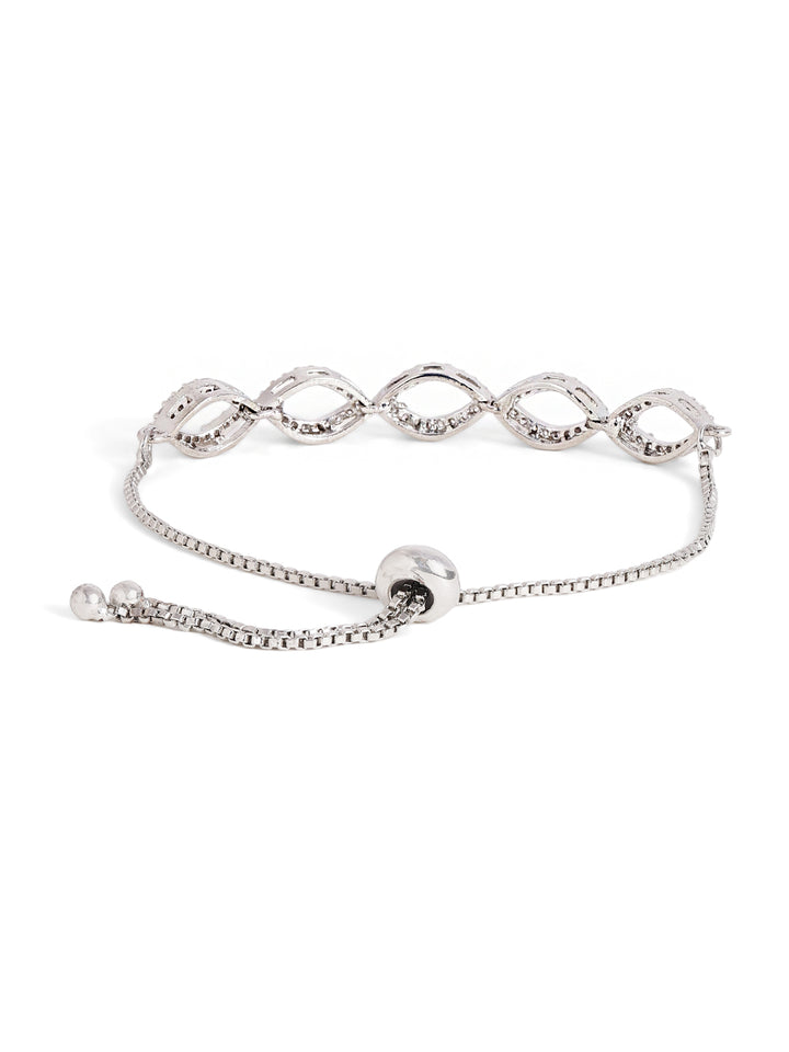 Geometric Elegance American Diamond Silver Plated Adjustable bracelet