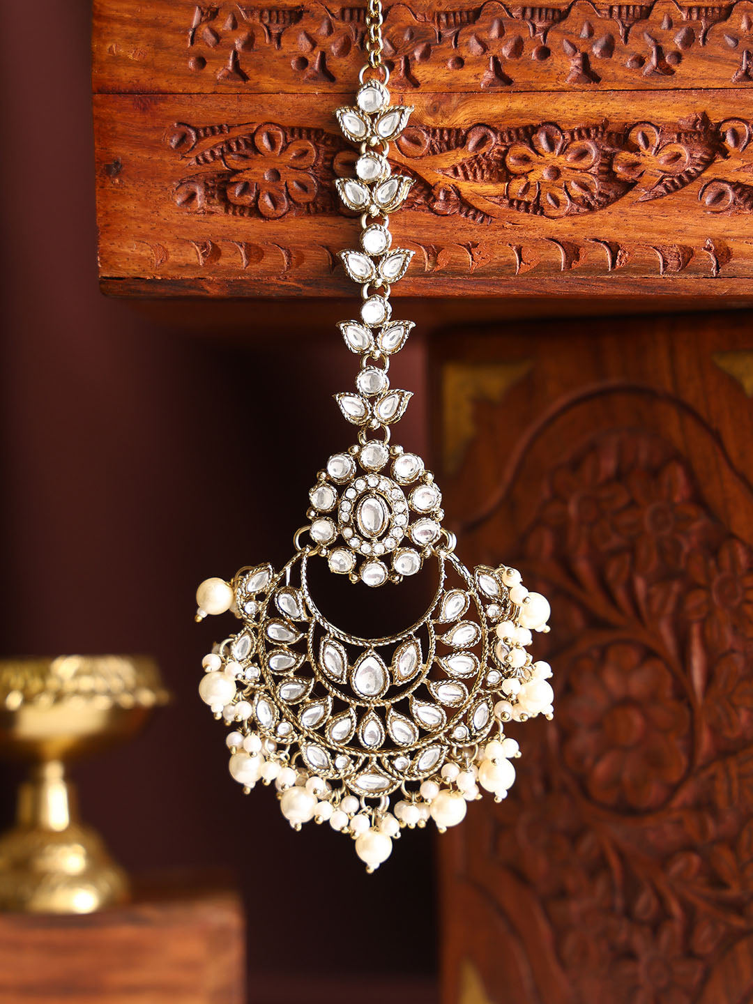 Chandbali style Kundan Pearl Elegance Gold Plated Maangtika