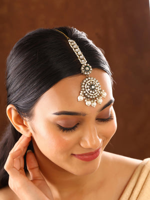 Floral Elegance Pearl Kundan Style Gold Plated Maangtika