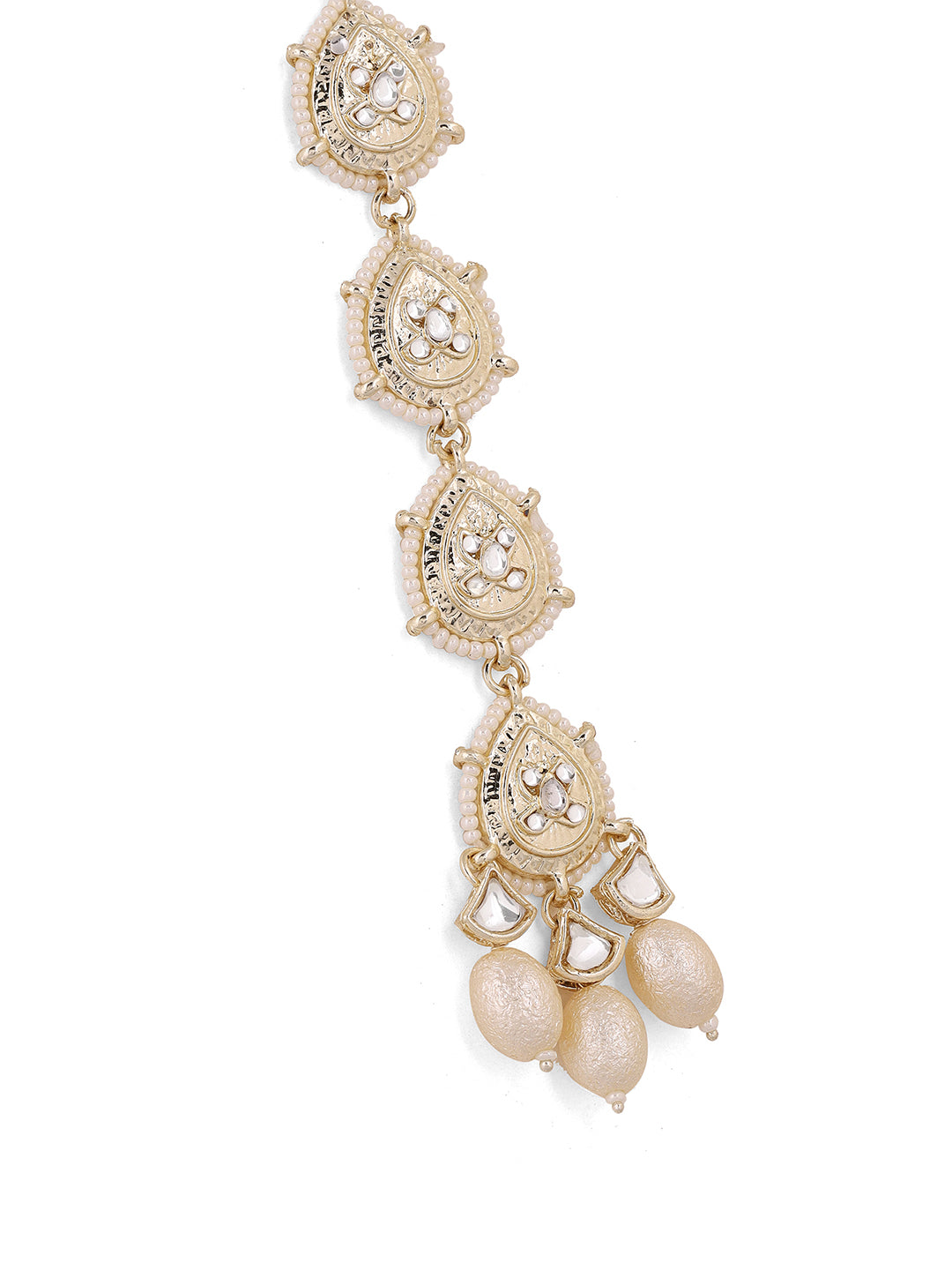 Drop Pattern Pearl Kundan Gold Plated Maangtika