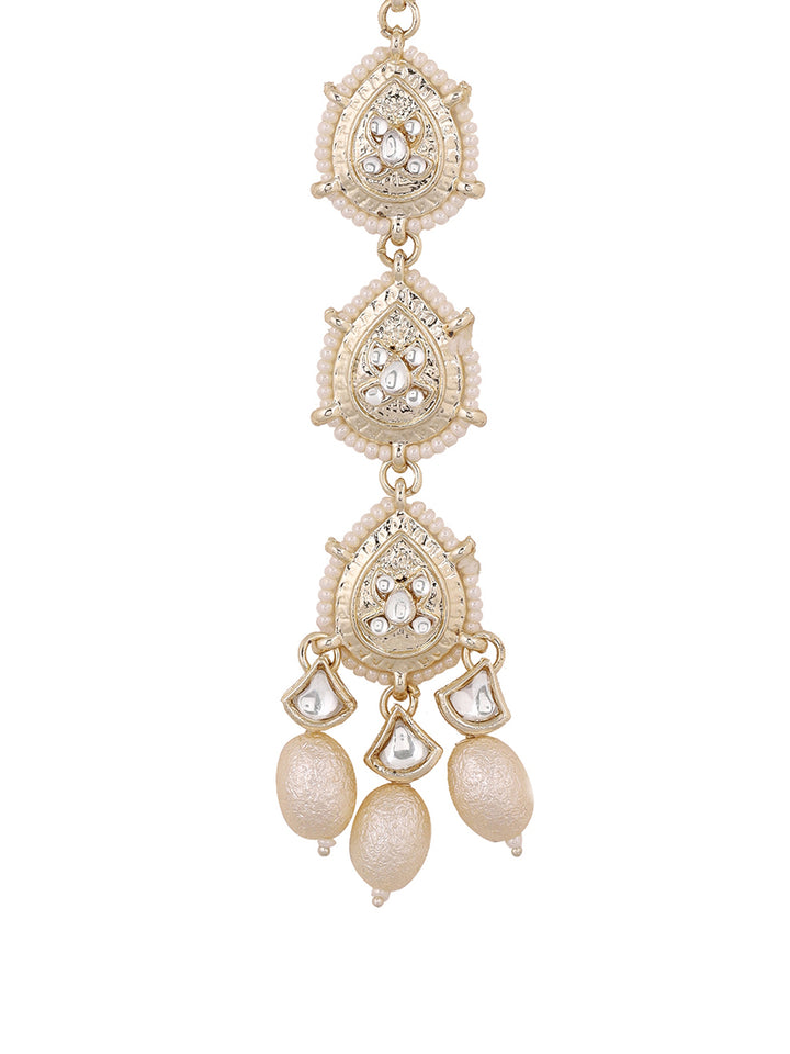 Drop Pattern Pearl Kundan Gold Plated Maangtika