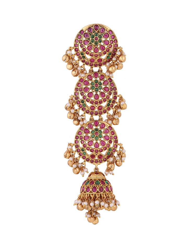 Kemp Pattern Mini Choti Gold Plated Ruby Stoned Hair Accessories