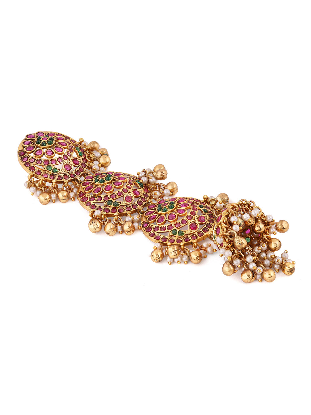 Kemp Pattern Mini Choti Gold Plated Ruby Stoned Hair Accessories