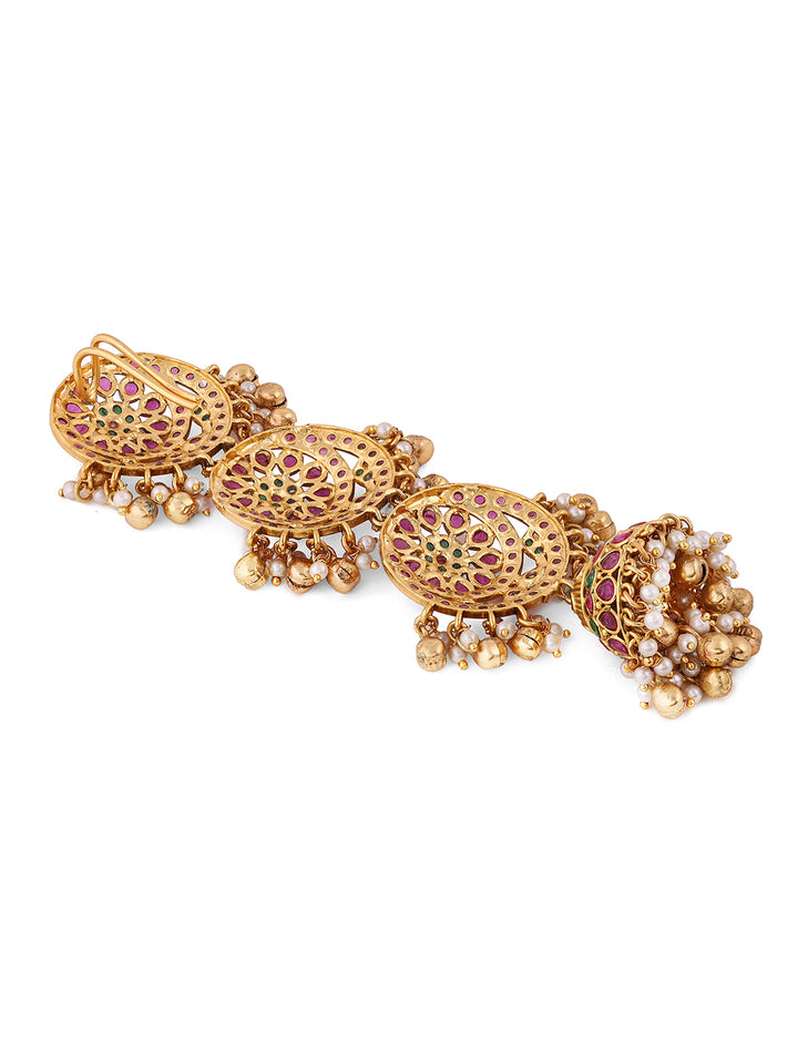 Kemp Pattern Mini Choti Gold Plated Ruby Stoned Hair Accessories