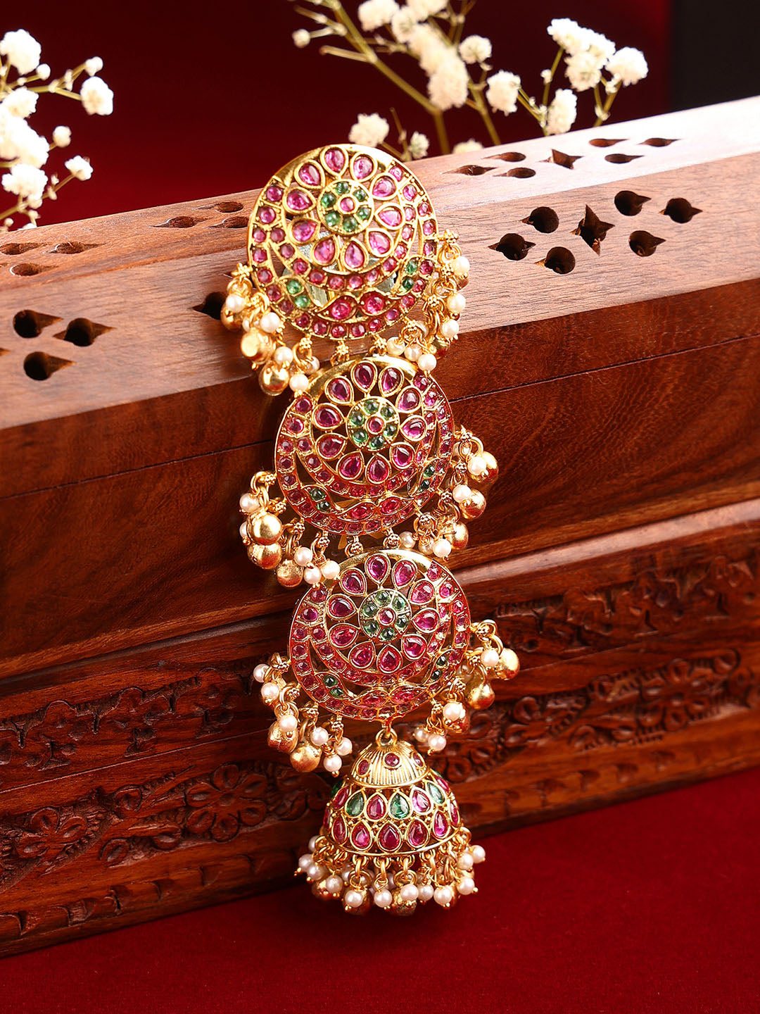 Kemp Pattern Mini Choti Gold Plated Ruby Stoned Hair Accessories