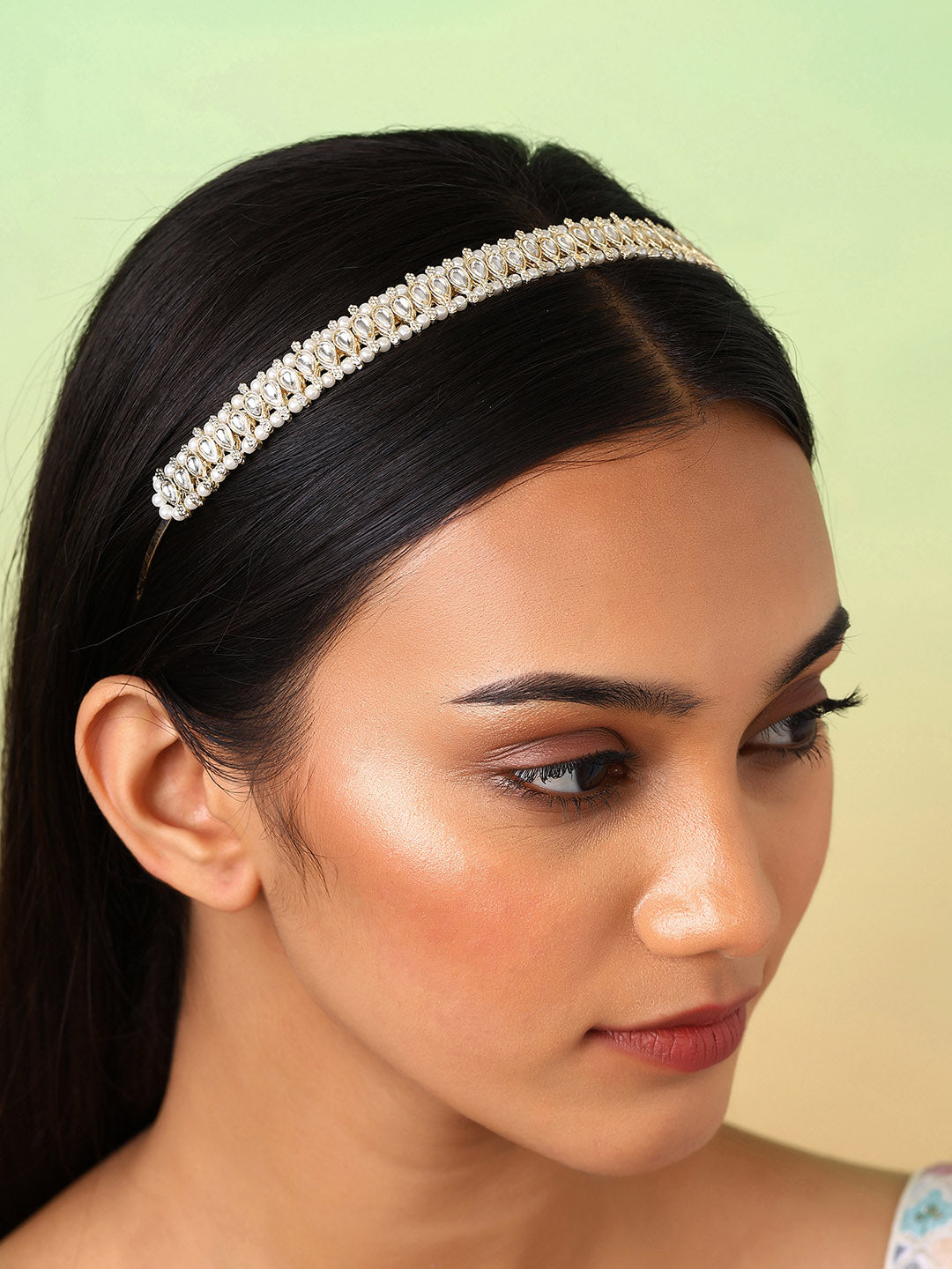 Plain Pearl Kundan Combo Gold Plated Hair Accessories