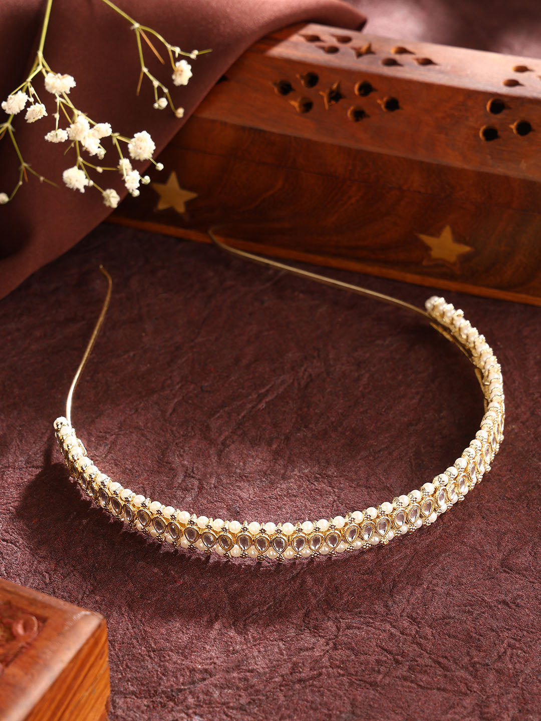 Plain Pearl Kundan Combo Gold Plated Hair Accessories