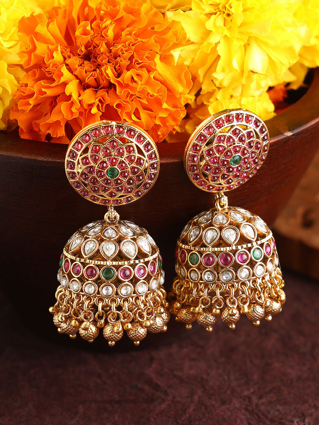 Temple Elegance Gold Plated Finest Jhumkis Earrings