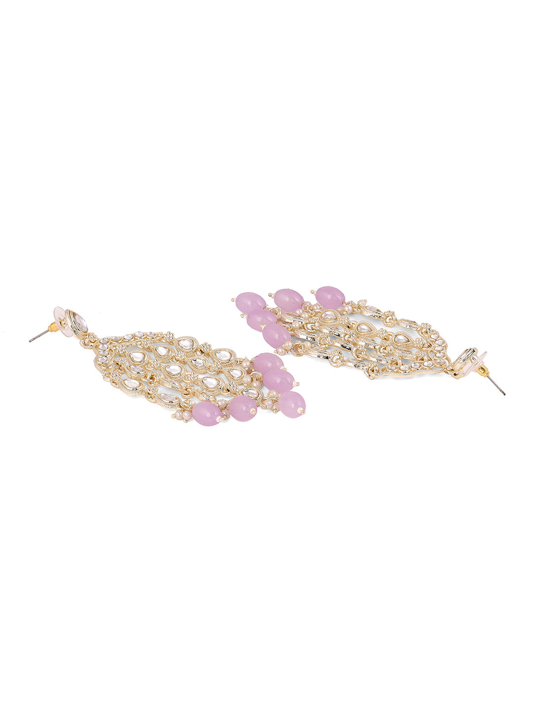 Lilac Beads Kundan Gold Plated Tassels Elegance Drop Earrings