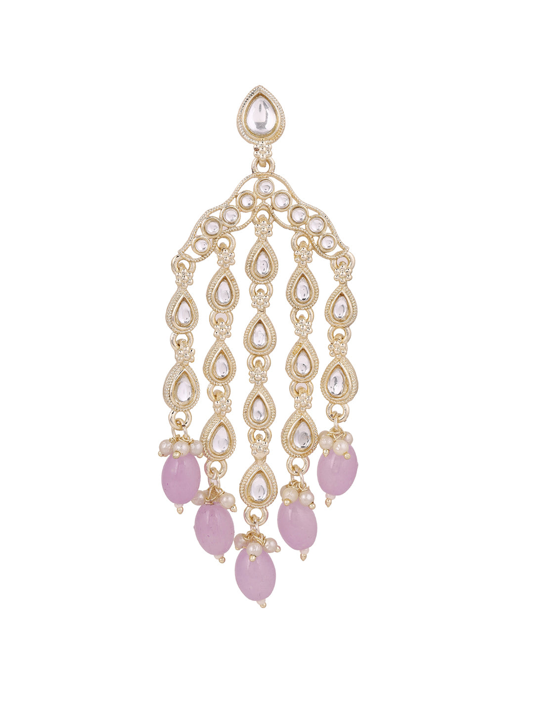 Lilac Beads Kundan Gold Plated Tassels Elegance Drop Earrings