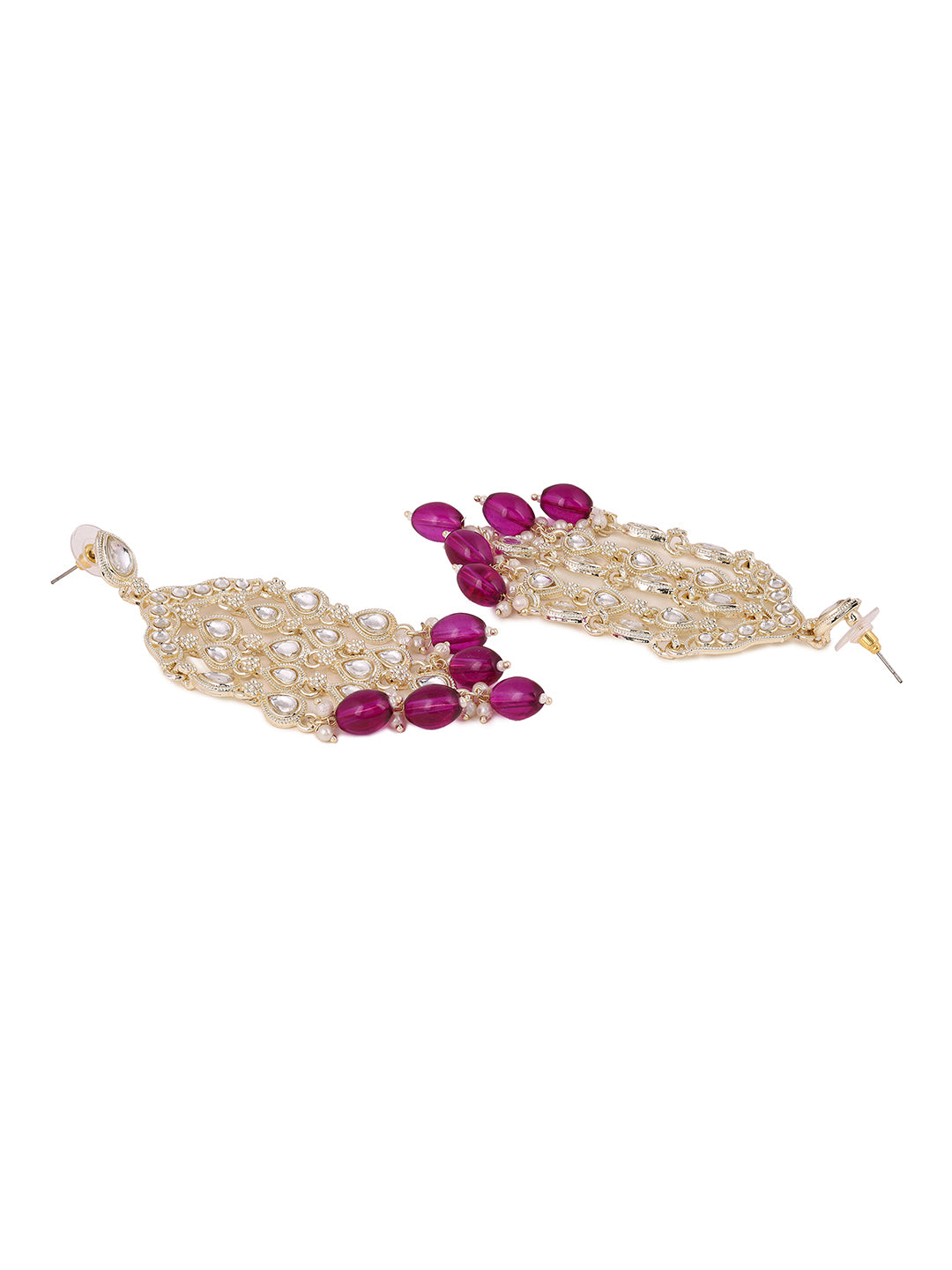 Violet Beads Kundan Drop Elegance Tassels Pattern Drop Earrings