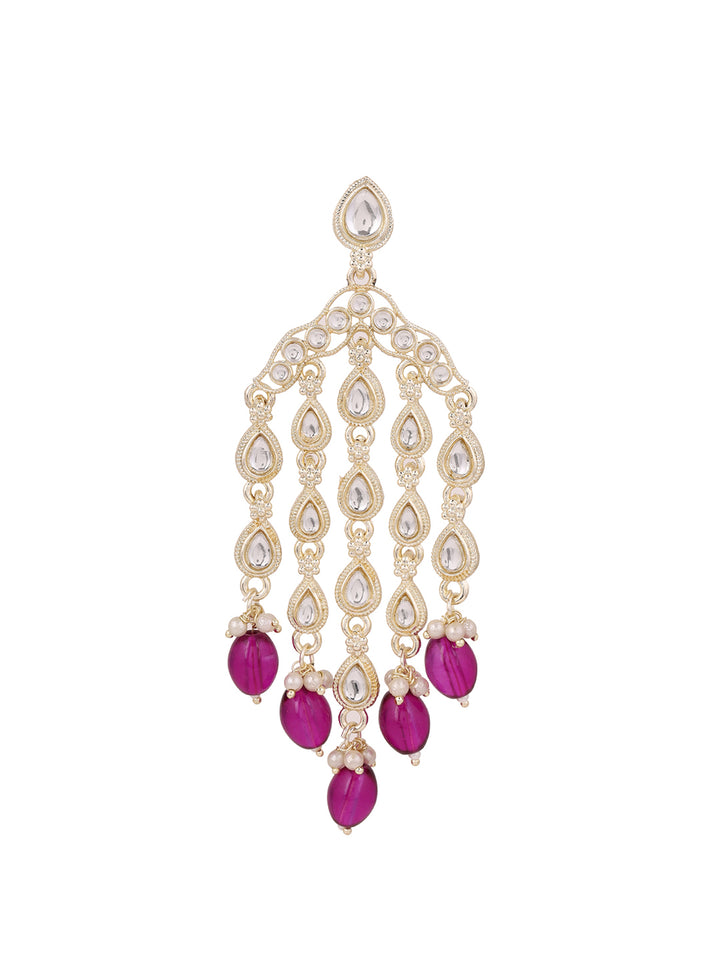 Violet Beads Kundan Drop Elegance Tassels Pattern Drop Earrings