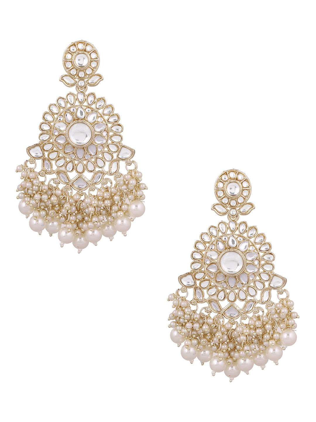 Floral Pattern Kundan Gold Plated Pearl Elegant Drop Earrings