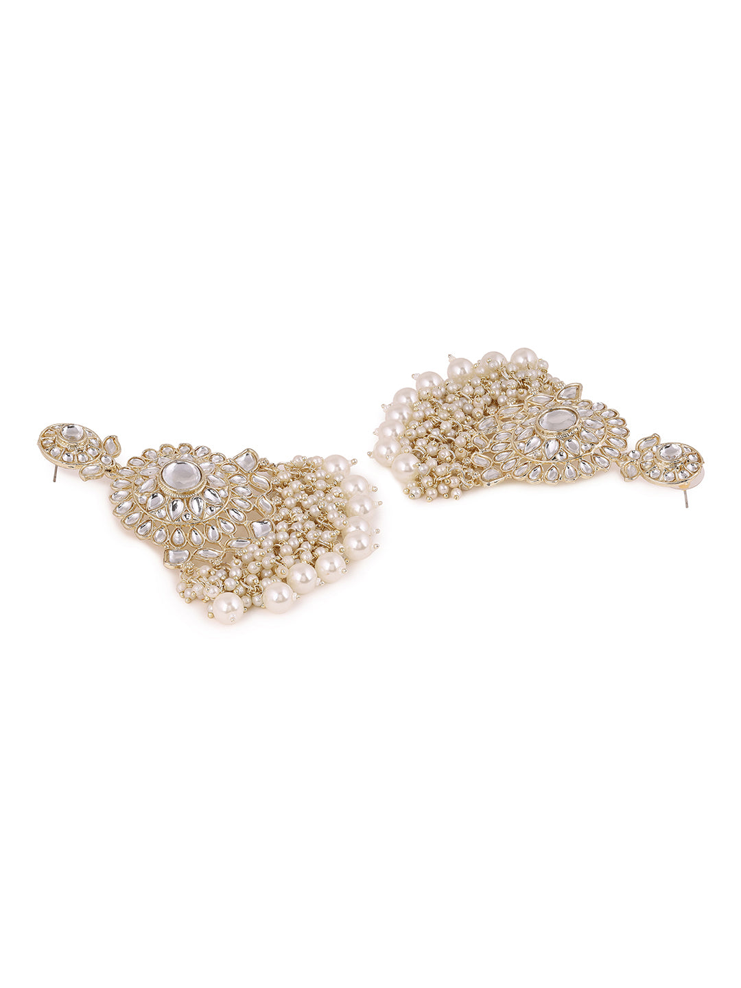 Floral Pattern Kundan Gold Plated Pearl Elegant Drop Earrings