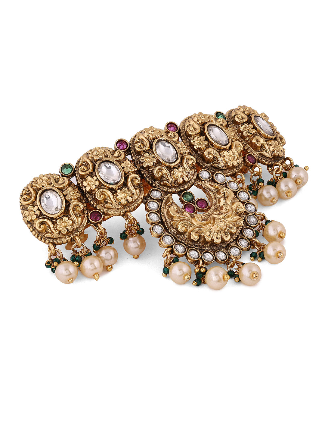 Floral Nakshi Design Chand Pattern Pearl Gold Plated Hair Accessories