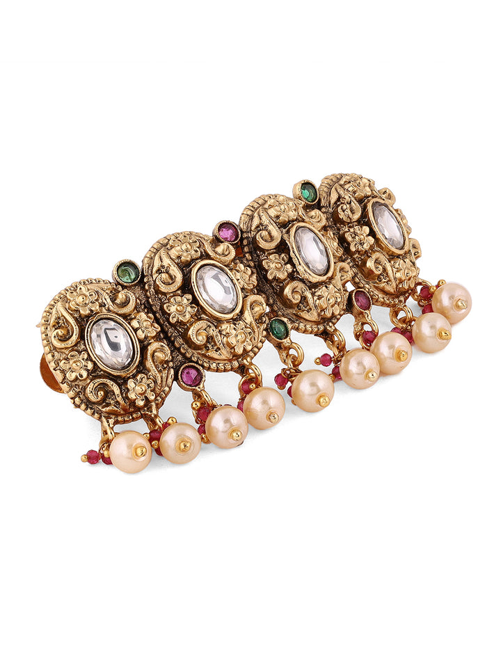 Nakshi Elegance White Stoned Gold Plated Pearl Hair Accessories