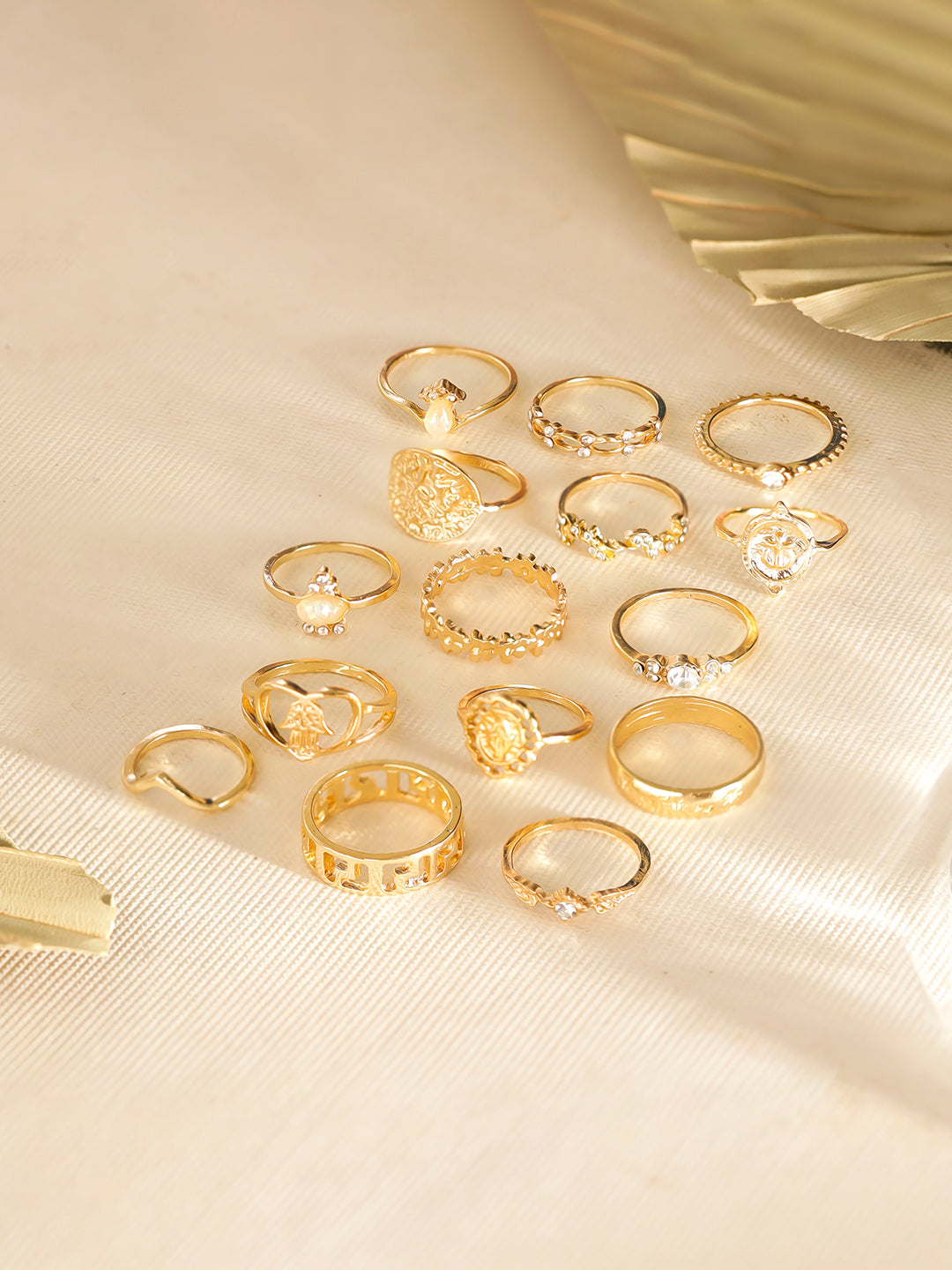 15 pcs set of Contemporary Gold Plated Fancy Finger Rings