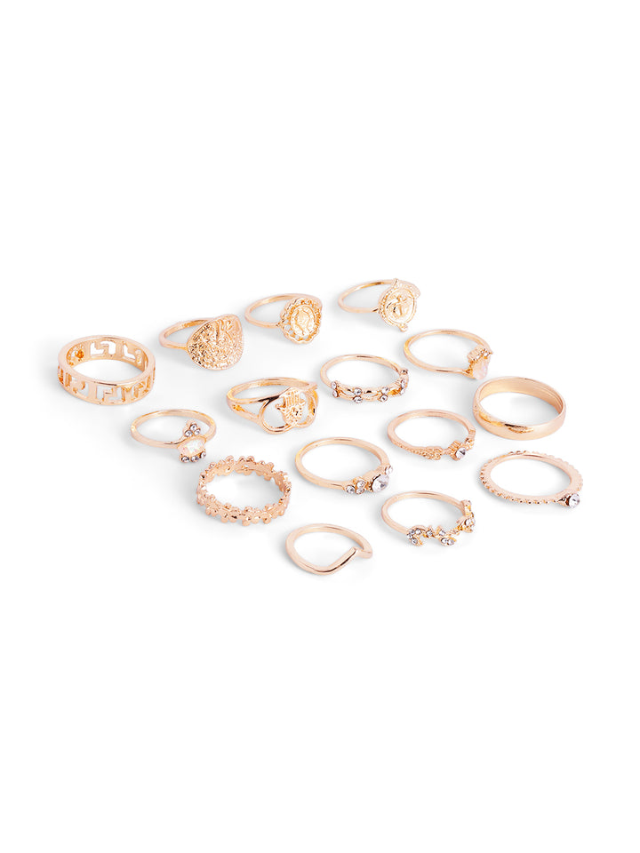 15 pcs set of Contemporary Gold Plated Fancy Finger Rings