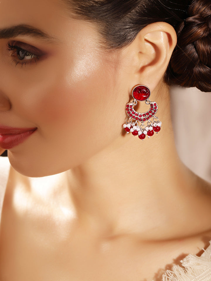 Priyaasi Gold Plated Red Kundan Chandbali Earrings