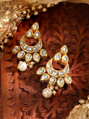 Priyaasi Mini Kundan Fresh Water Pearl chandbali gold plated push back earrings