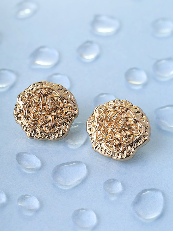 Priyaasi Hammered Style Gold Plated Stud Earrings