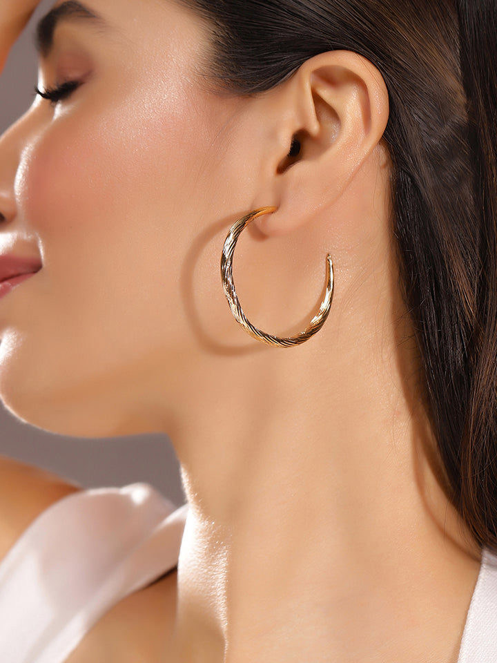 Priyaasi Gold Plated Brass-solid Hoops Earrings