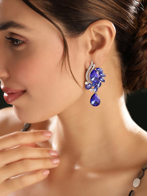 Priyaasi Silver Plated Blue Crystal Drop Earrings