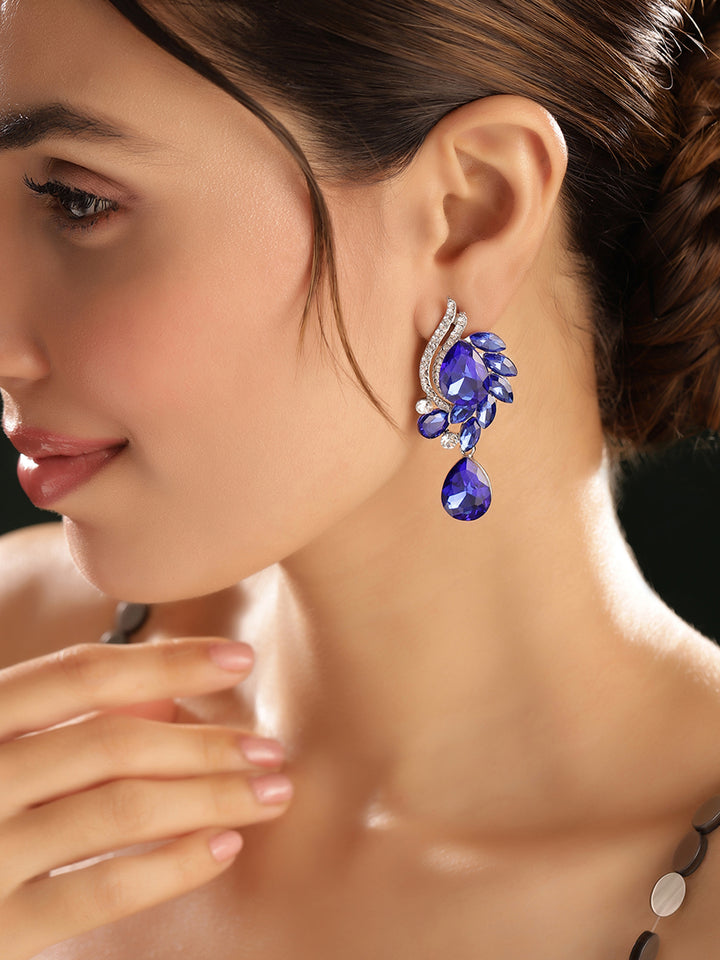 Priyaasi Silver Plated Blue Crystal Drop Earrings