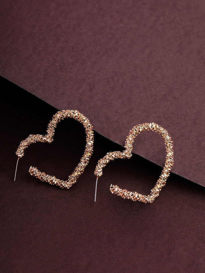 Priyaasi Shiny Hammered Style Heart Shape Hoop Earrings