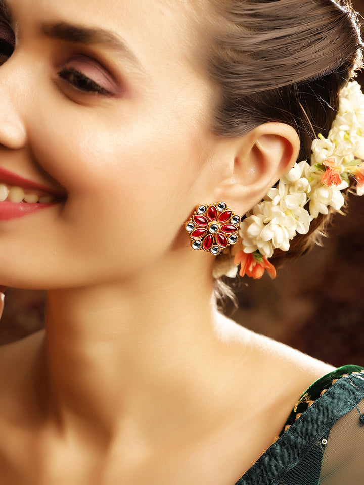 Priyaasi Gold Plated Pink Kundan Stud Earrings