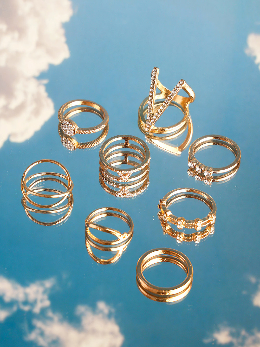 Priyaasi Fashiony Styled Combo Adjustable Gold Plated Rings