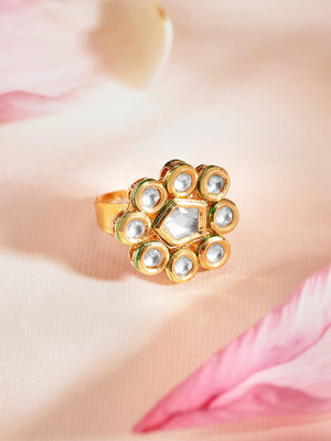 Priyaasi Blooming Floral Elegance kundan design Gold plated adjustable ring