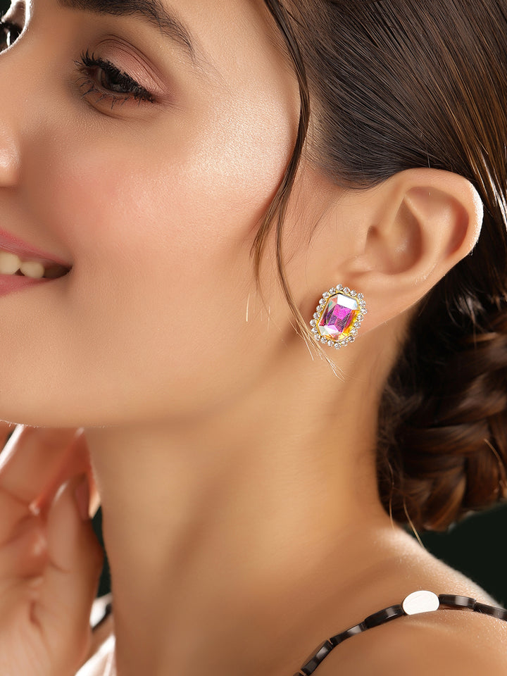 Priyaasi Silver Plated Red Crystal Stud Earrings