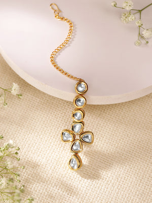 Priyaasi Plain Kundan Floral Shape Gold Plated maangtika