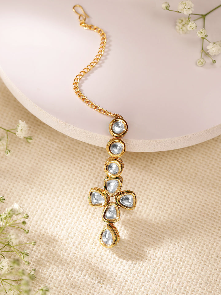 Priyaasi Plain Kundan Floral Shape Gold Plated maangtika