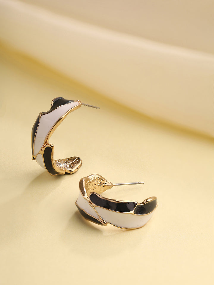 Priyaasi Black White Enamel Hoops Mini Earrings