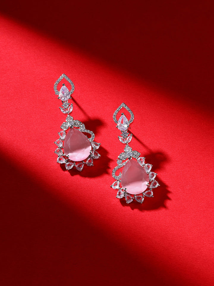 Priyaasi Pink Stones AD Silver Plating Drop Elegance Fancy Earrings