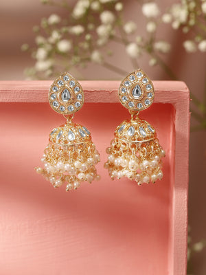 Priyaasi Gold Kundan Fresh Water Pearls Jhumiks gold plated push back earrings