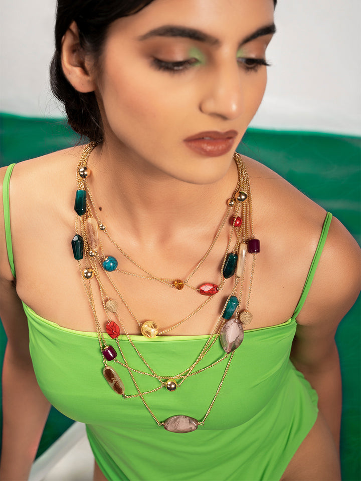 Priyaasi gold plated multi color multi layered beaded necklace
