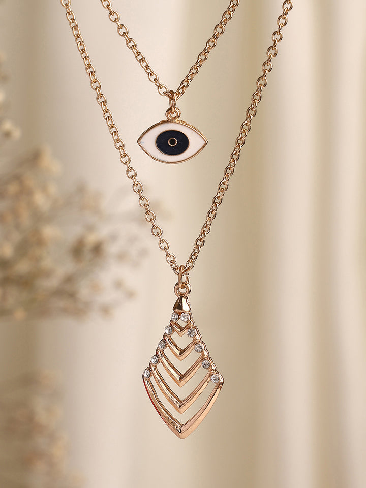 Priyaasi Evil Eye Leaf Shape Two Layer Gold Plated Necklace